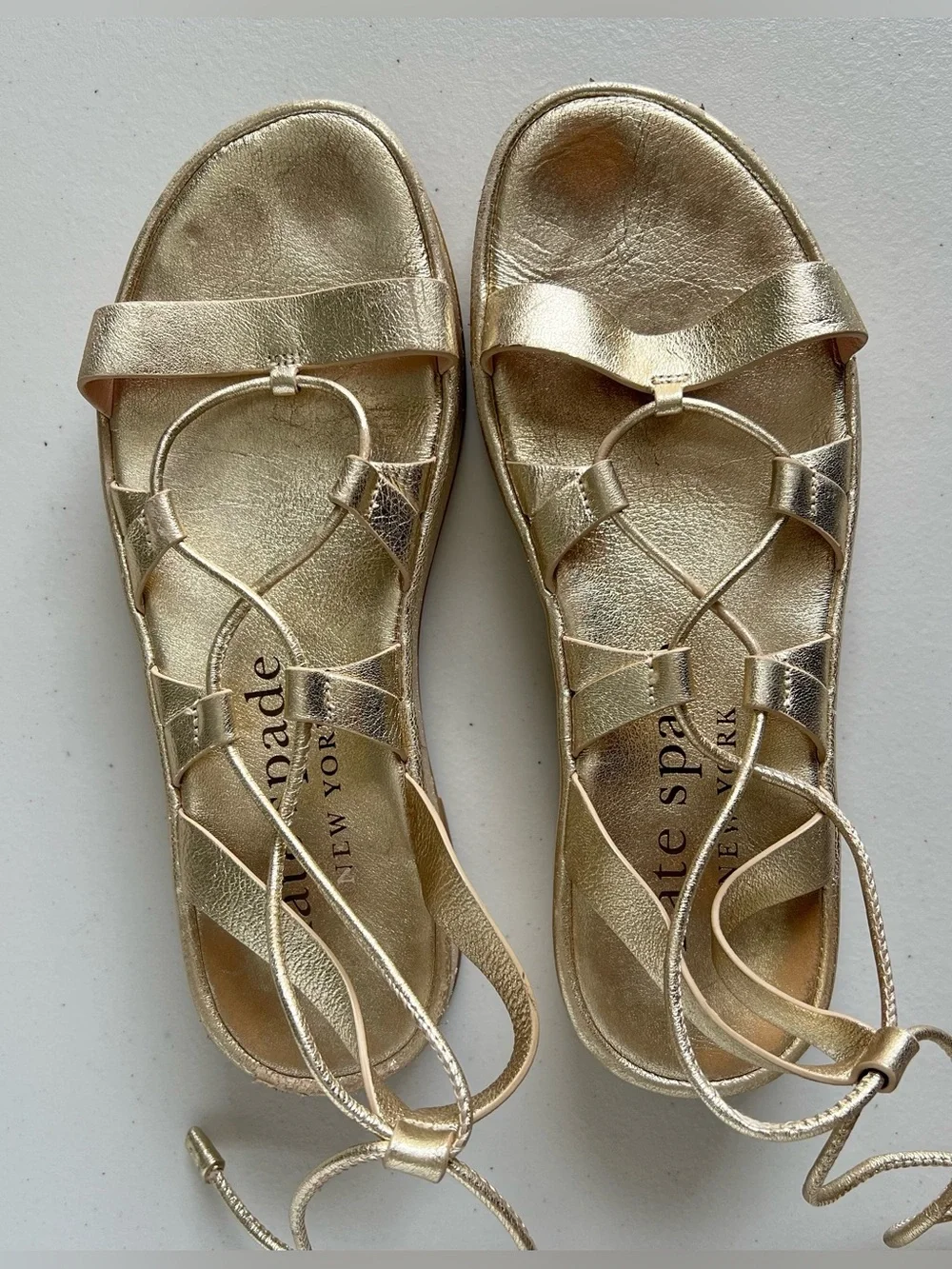 Kate Spade Serena Strappy Sandals Pale Gold Leather Lace Up Gladiator 7B
